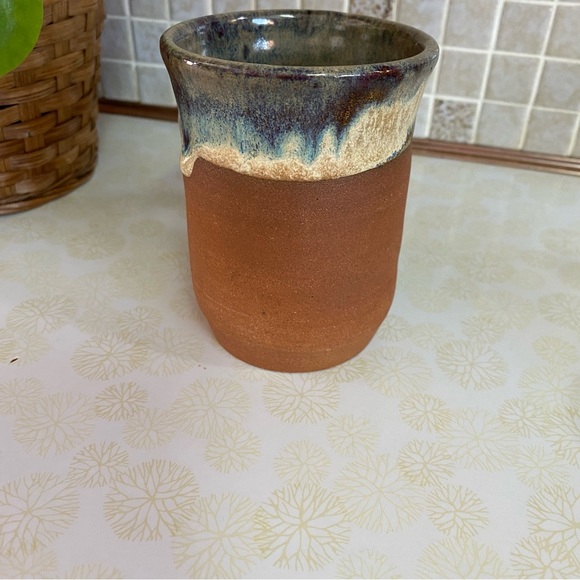 Vintage Pottery Mug & Pottery Tealight candle holder drip glaze handmade - Picture 5 of 12